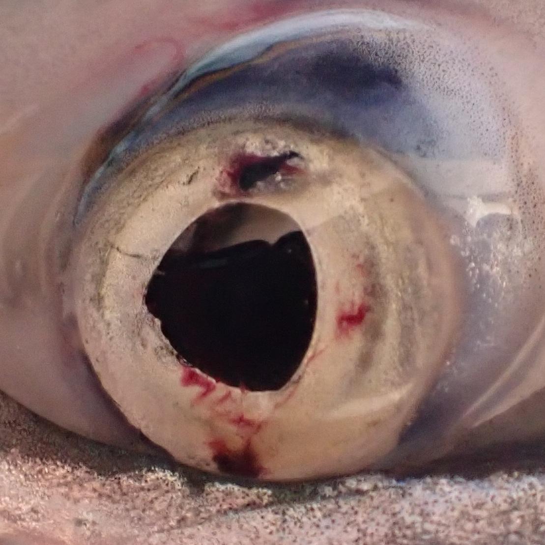 Rainbow trout with clear eye injury