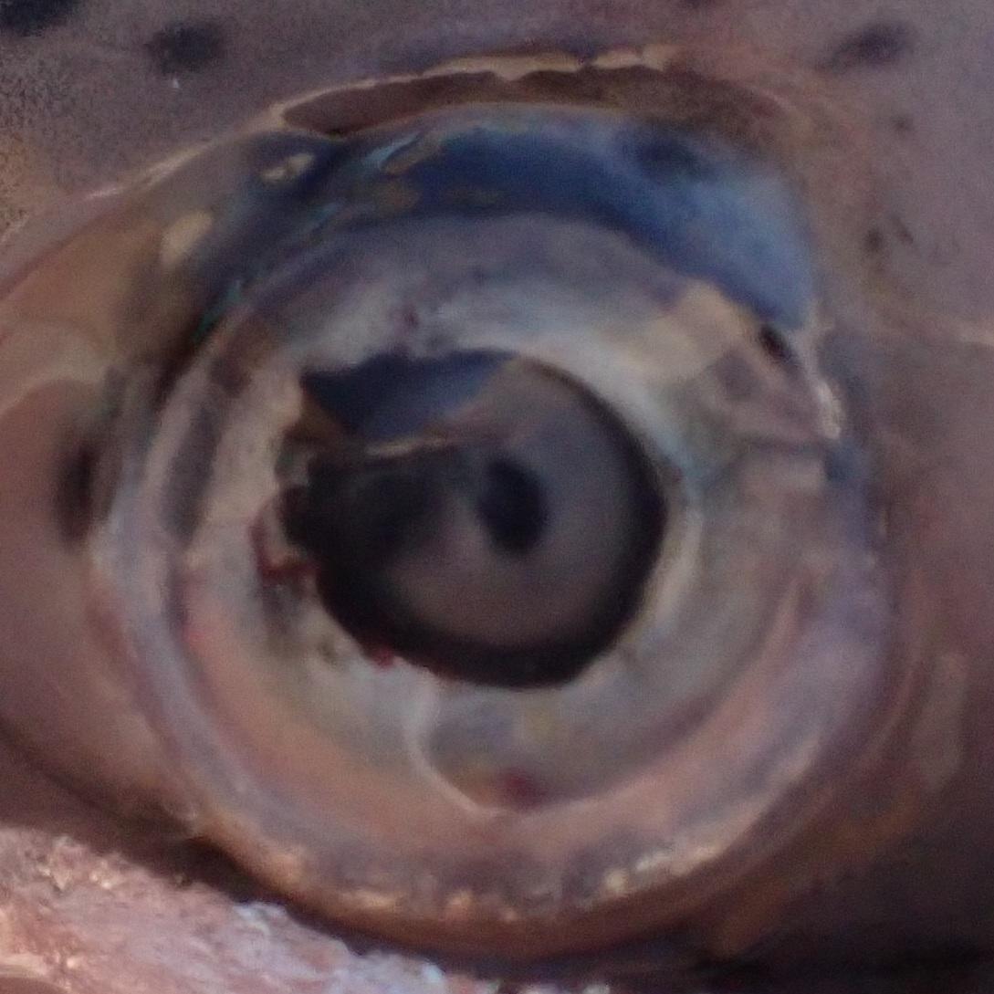 Rainbow trout eye with severe opacity